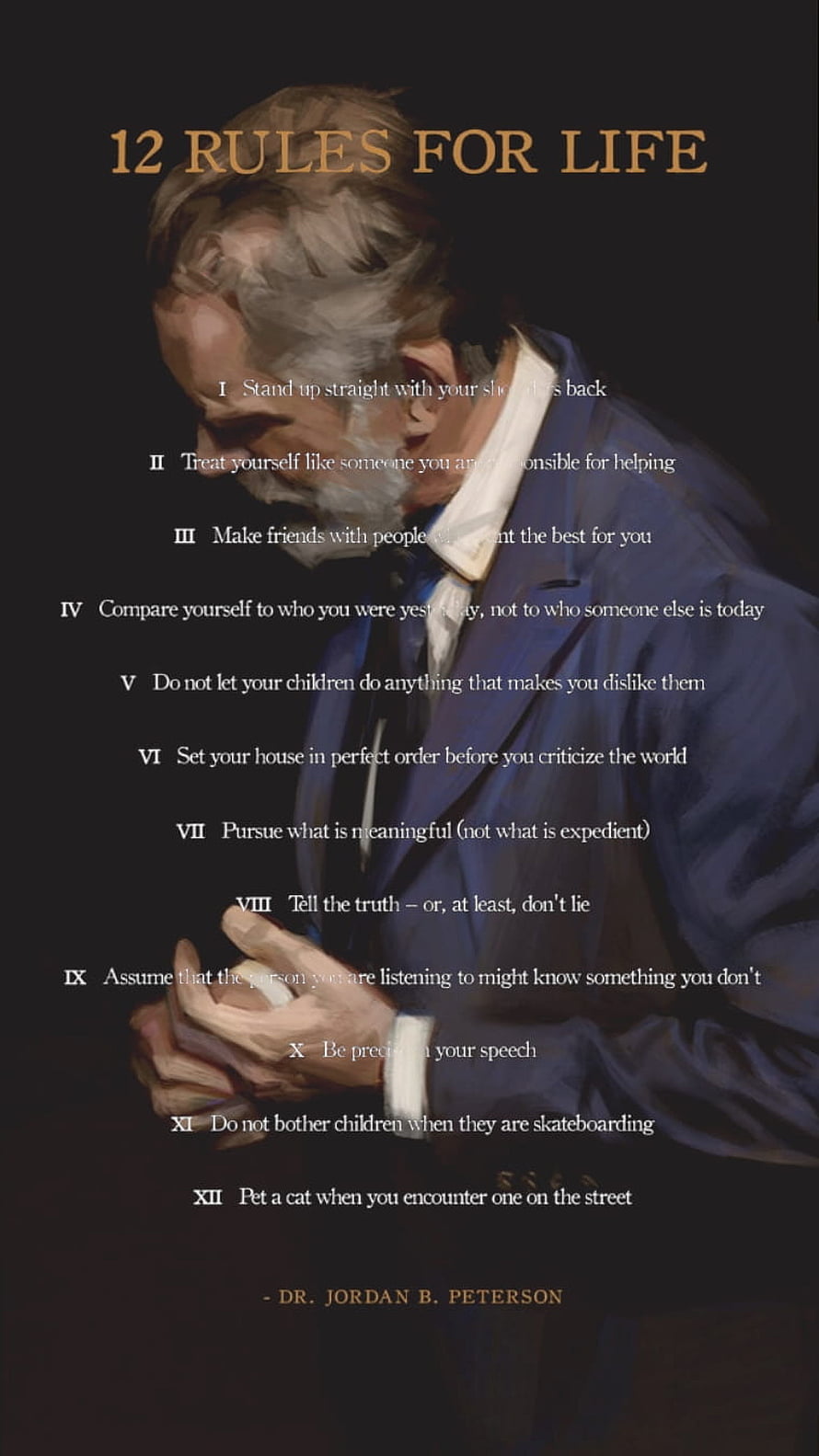 Jordan Peterson 12 Rules for Life Quote List with Portrait Illustration HD phone wallpaper