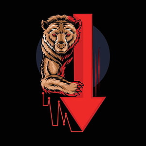 Bearish Market Illustration Featuring Fierce Bear and Red Downward Arrow HD phone wallpaper