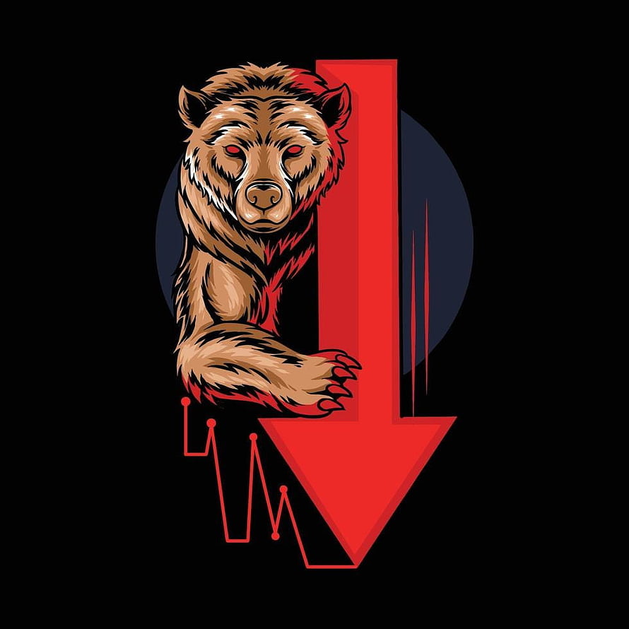 Bearish Market Illustration Featuring Fierce Bear and Red Downward Arrow HD phone wallpaper