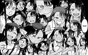 Ijiranaide Nagatoro San Anime Group Scene with Multiple Characters in Black and White HD wallpaper