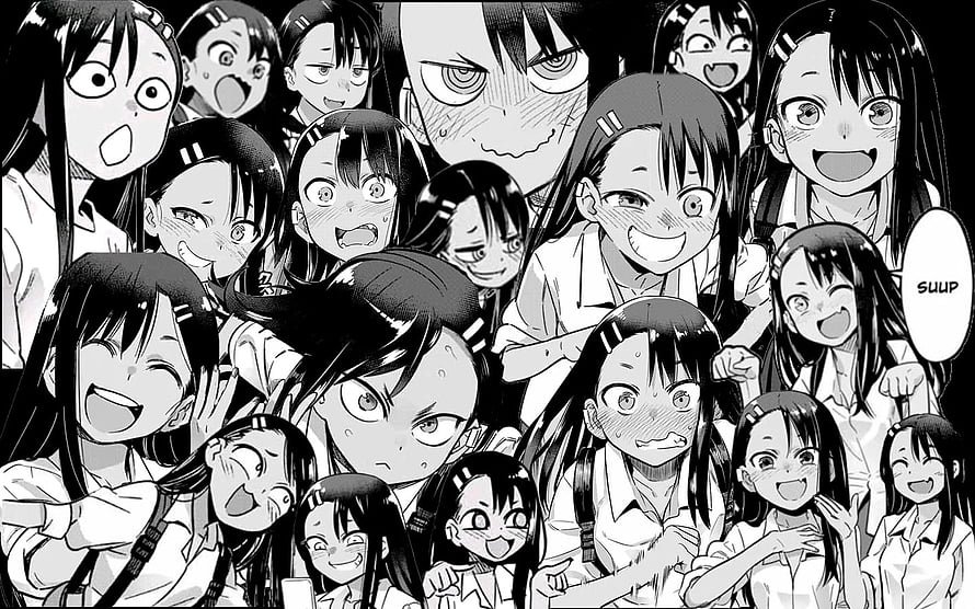 Ijiranaide Nagatoro San Anime Group Scene with Multiple Characters in Black and White HD wallpaper
