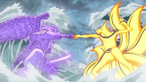 Naruto and Kurama Clash with Purple Opponent in Rainy Forest Battle HD wallpaper