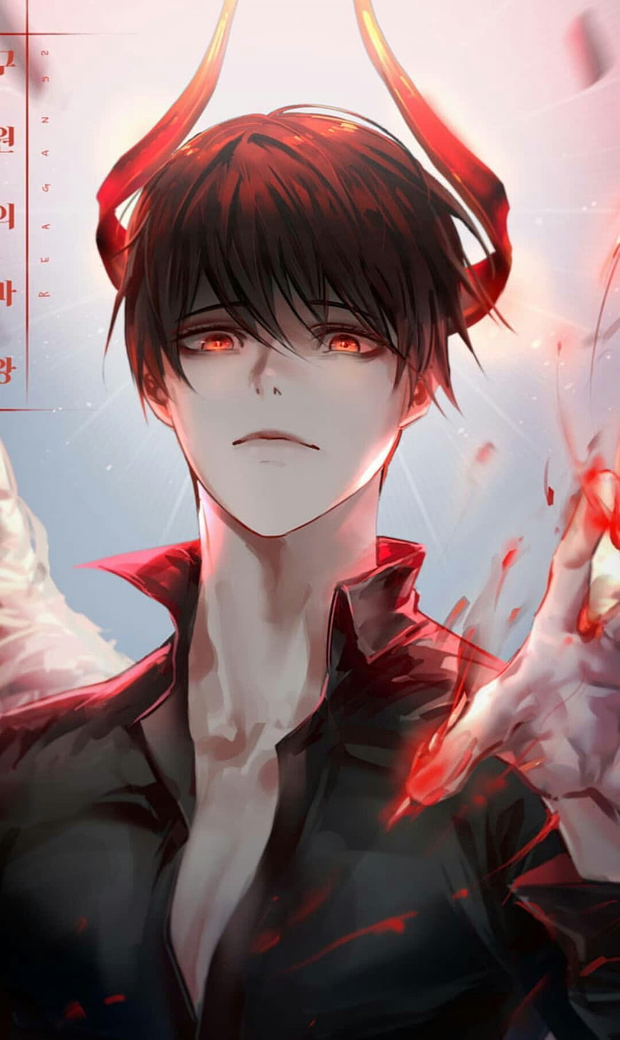 Dark Fantasy Demon Boy Anime Character with Red Horns and Glowing Eyes HD phone wallpaper