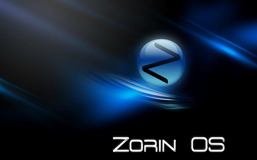 Zorin OS Blue Sphere Logo on Dark Background with Light Streaks HD wallpaper