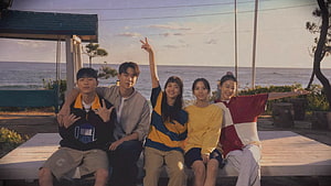 Twenty Five Twenty One Cast Group Photo on Seaside Deck at Golden Hour HD wallpaper