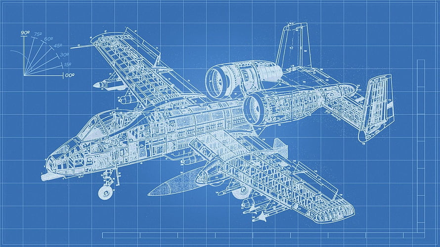 Aircraft Technical Blueprint with Detailed Engineering Schematics and Grid Layout HD wallpaper