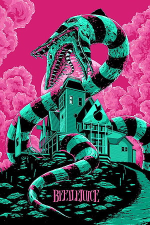 Beetlejuice Beetlejuice Movie Poster Art Featuring Giant Snake Monster and Haunted House HD phone wallpaper