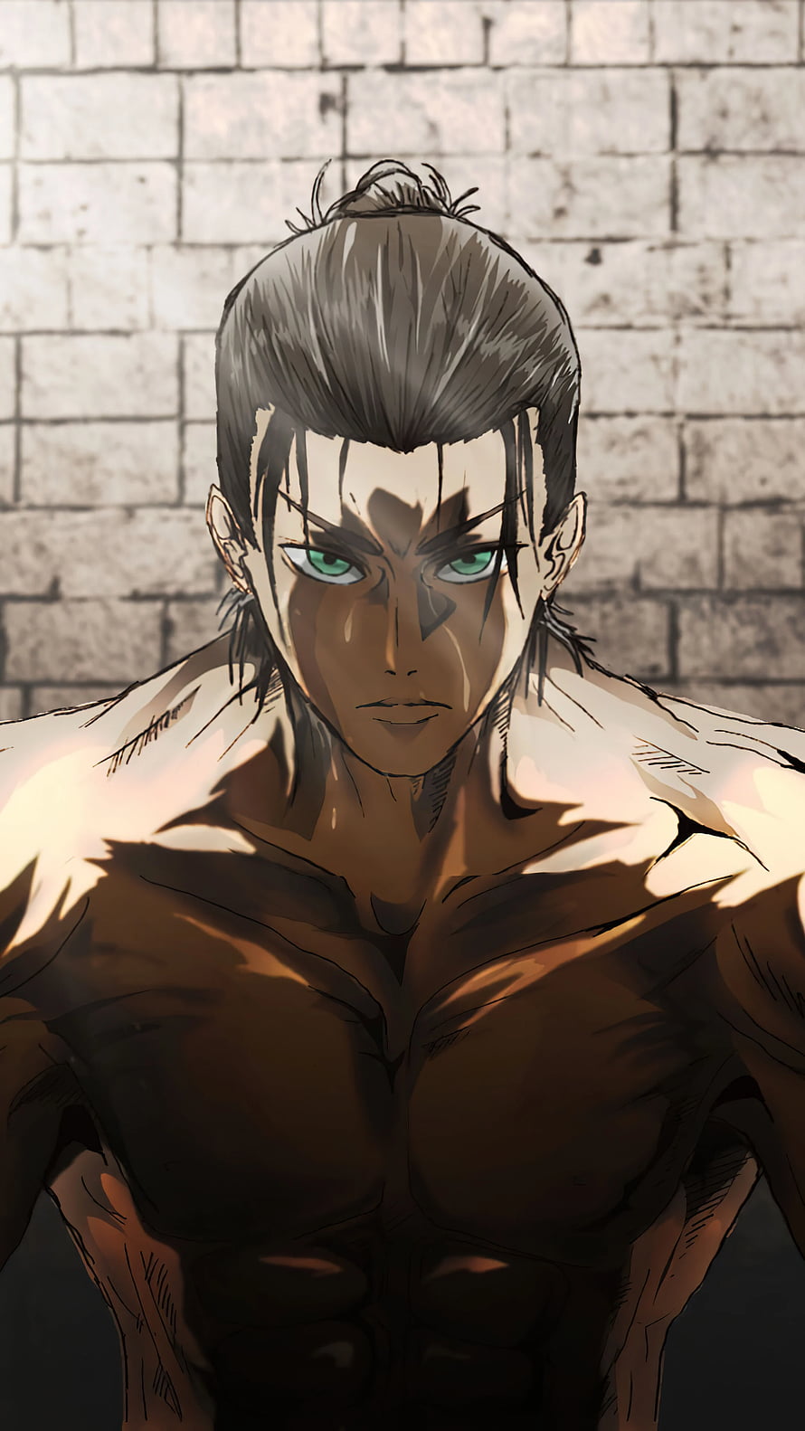 Eren Yeager Season 4 Anime Portrait With Intense Green Eyes And Muscular Build HD phone wallpaper