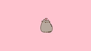 Pusheen the Cat Sitting on a Soft Pink Background with a Floating Heart HD wallpaper