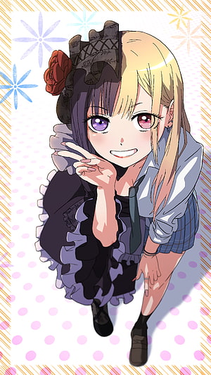 Kitagawa Marin from The Dangers in My Heart in a gothic lolita outfit with a peace sign HD phone wallpaper
