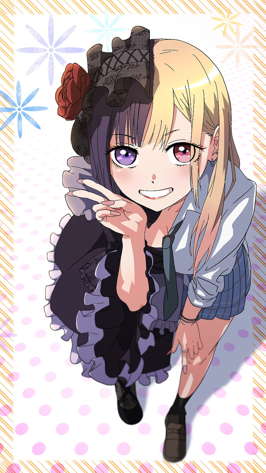 Kitagawa Marin from The Dangers in My Heart in a gothic lolita outfit with a peace sign HD phone wallpaper