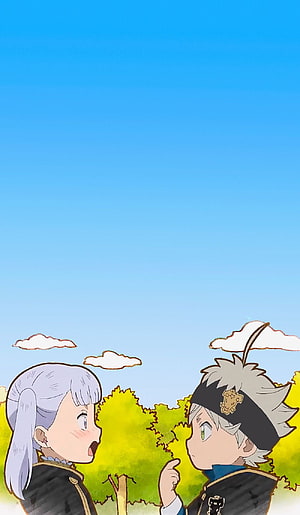 Black Clover Asta and Noelle Chibi Anime Illustration Under Blue Sky HD phone wallpaper