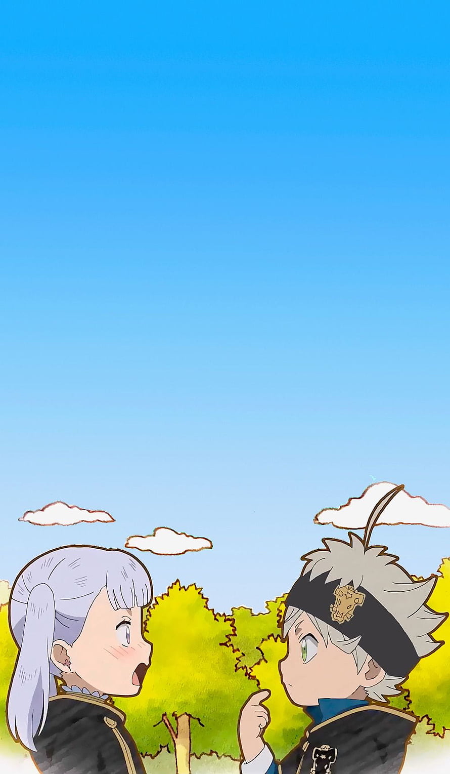 Black Clover Asta and Noelle Chibi Anime Illustration Under Blue Sky HD phone wallpaper