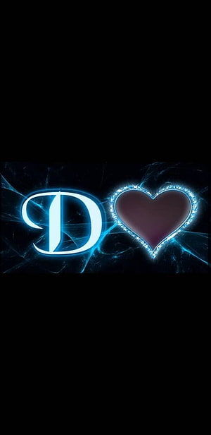 Glowing Blue Letter D and Diamond Heart on Dark Background HD phone wallpaper