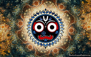 Jagannath Deity Face with Ornate Blue and Gold Mandala Background HD wallpaper
