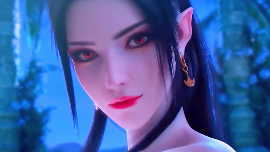 Cai Lin Queen Medusa from Battle Through The Heavens with glowing red eyes and pointed ears HD wallpaper