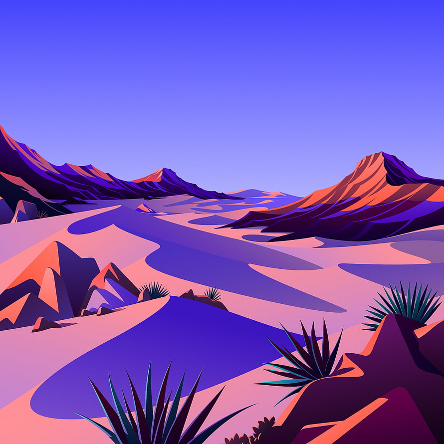 Stylized Desert Canyon Landscape with Purple and Orange Hues HD phone wallpaper