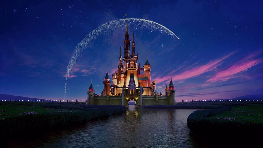 Disneyland Castle at Night with Fireworks and Starry Sky HD wallpaper