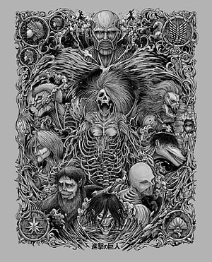 Attack on Titan Nine Titans Intricate Black and White Illustration HD phone wallpaper