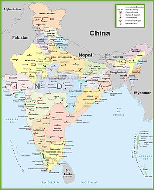 Detailed Political Map of India Showing States, Cities, and Major Tourist Destinations HD phone wallpaper