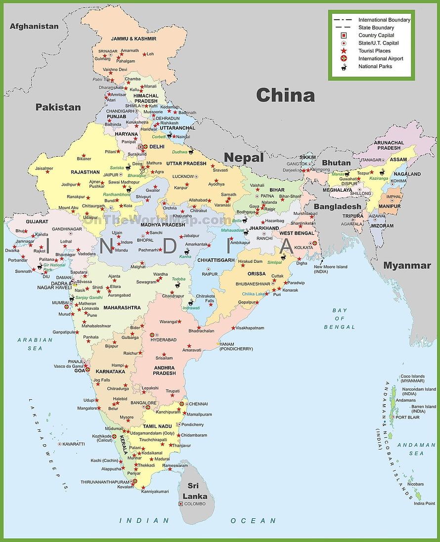 Detailed Political Map of India Showing States, Cities, and Major Tourist Destinations HD phone wallpaper