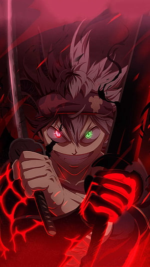Asta from Black Clover Wielding Dual Swords in a Dark Red Fantasy Setting HD phone wallpaper