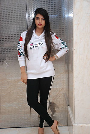 Sree Leela in White Floral Hoodie and Black Leggings HD phone wallpaper