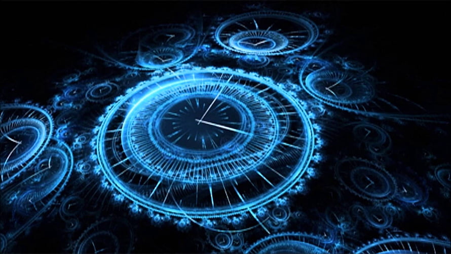 Glowing Blue Digital Clocks and Gears on a Dark Background HD wallpaper