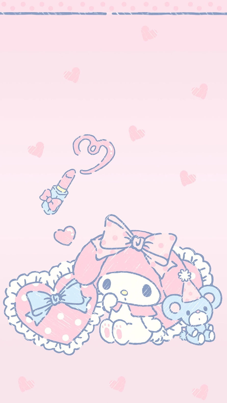 My Melody Kawaii Illustration with Pink Hearts and Cute Accessories HD phone wallpaper