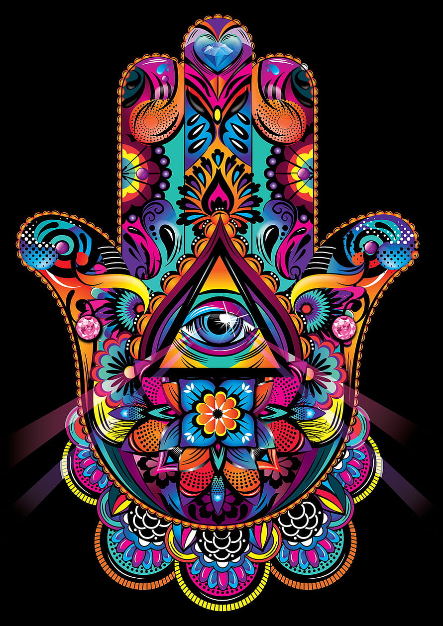 Vibrant Hamsa Hand with All-Seeing Eye and Intricate Floral Mandala Patterns HD phone wallpaper