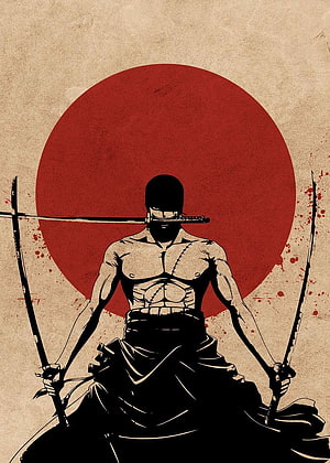 Roronoa Zoro from One Piece in a dramatic red and black samurai illustration HD phone wallpaper