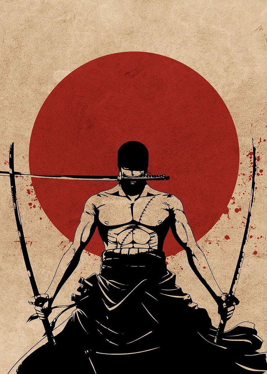 Roronoa Zoro from One Piece in a dramatic red and black samurai illustration HD phone wallpaper
