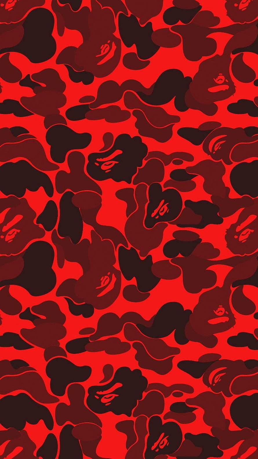 BAPE Red Camo Pattern with Ape Head Silhouettes on Vibrant Red Background HD phone wallpaper