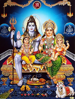 Lord Shiva and Goddess Parvati with Ganesha and Murugan on a Divine Throne HD phone wallpaper