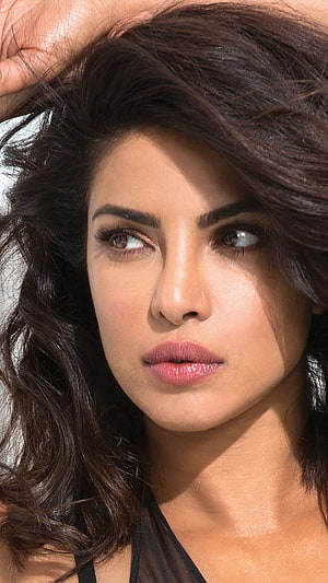 Priyanka Chopra Close-Up Portrait With Dark Wavy Hair And Natural Makeup HD phone wallpaper