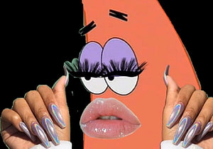 Patrick Star Baddie Aesthetic with Glitter Lips and Iridescent Nails HD wallpaper