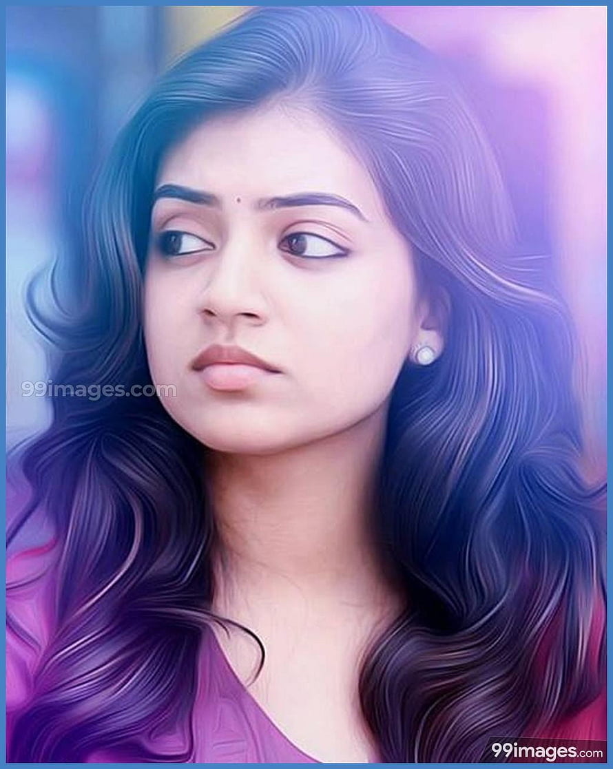 Nazriya Nazim Portrait With Long Wavy Hair And Soft Pastel Background HD phone wallpaper