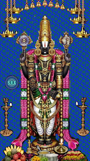 Lord Venkateswara Temple Deity with Gold Ornaments and Flower Garlands HD phone wallpaper