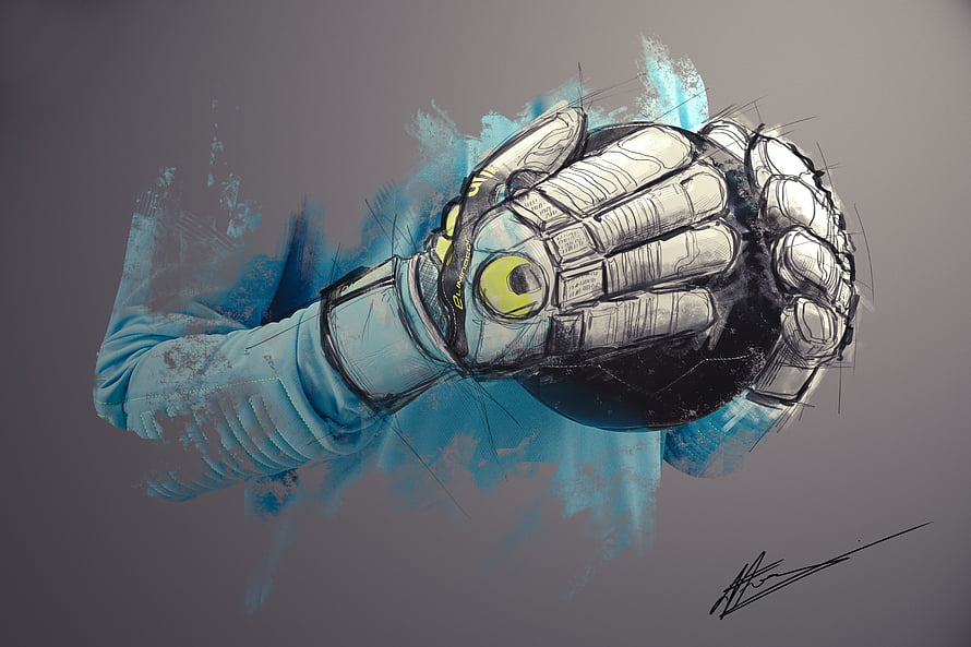 Concept Art of a Futuristic Goalkeeper Glove with Cybernetic Details HD wallpaper