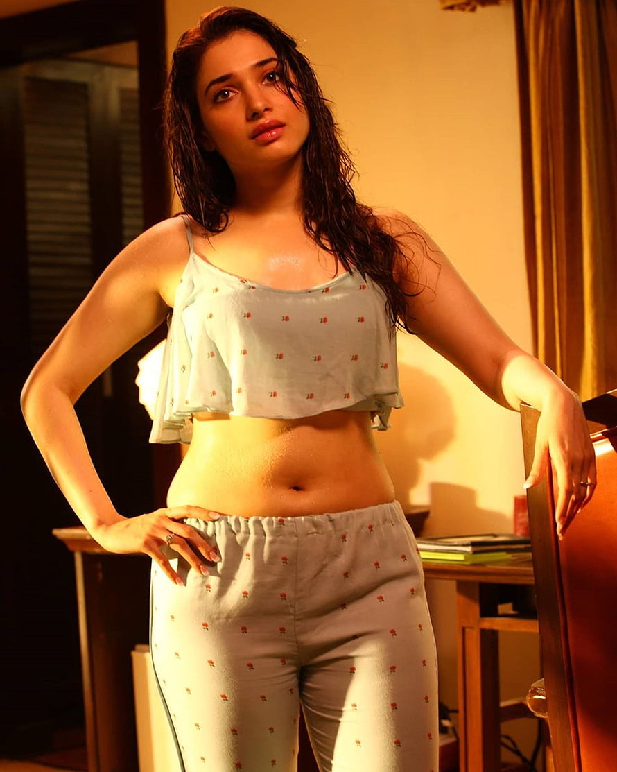 Tamannaah Bhatia in Floral Pajama Set with Warm Indoor Lighting HD phone wallpaper