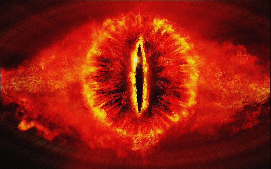 The Eye of Sauron from Lord of the Rings Burning in Fiery Red Flames HD wallpaper