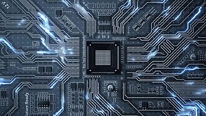 Glowing Blue Circuit Board with Central Processor Chip and Electronic Traces HD wallpaper