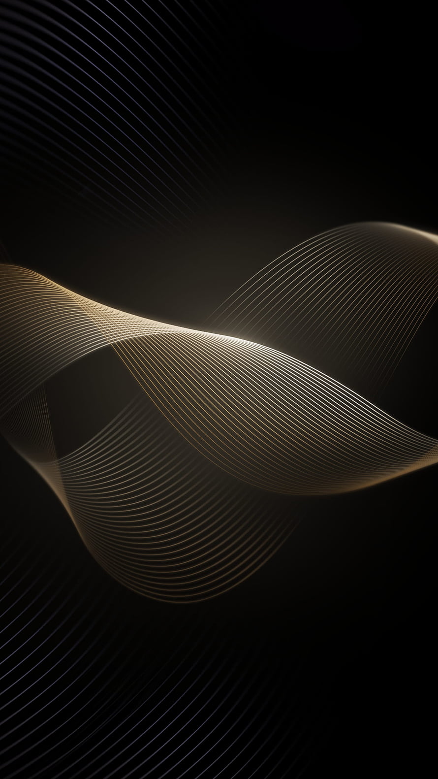 Golden Abstract Wave Lines on Dark Black Background HD phone wallpaper