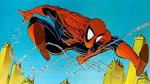 Todd McFarlane Spider-Man Swinging Through City Skyline Comic Art HD wallpaper