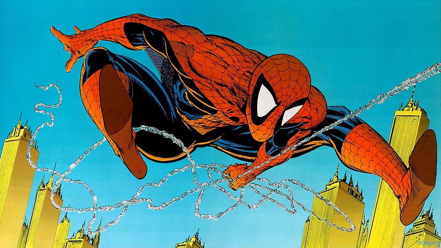 Todd McFarlane Spider-Man Swinging Through City Skyline Comic Art HD wallpaper