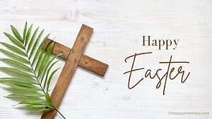 Rustic Wooden Cross With Palm Frond On White Wood For Easter Sunday HD wallpaper