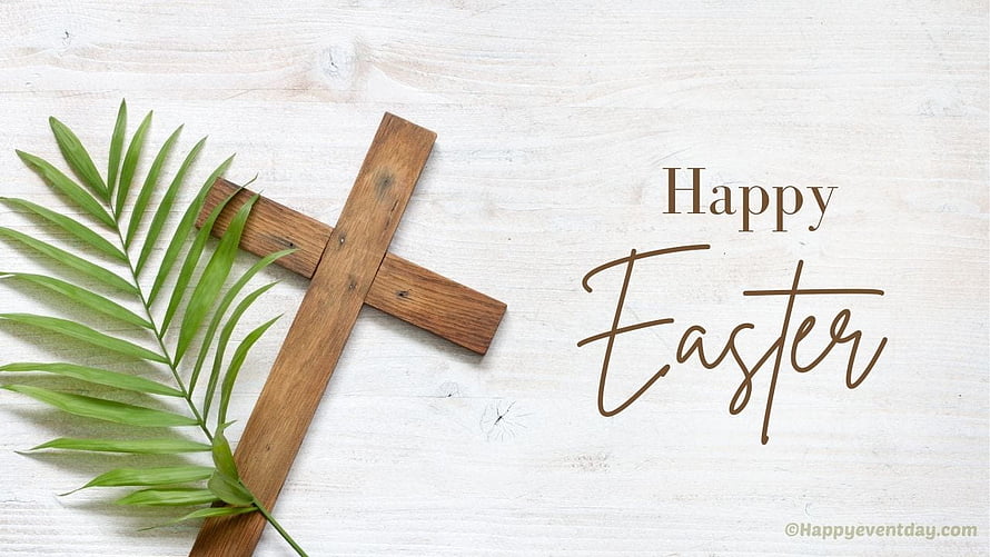 Rustic Wooden Cross With Palm Frond On White Wood For Easter Sunday HD wallpaper