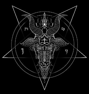 Baphomet Sigil Line Art with Pentagram and Sacred Geometry on Black Background HD phone wallpaper