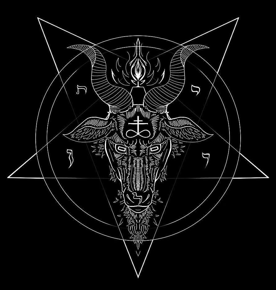 Baphomet Sigil Line Art with Pentagram and Sacred Geometry on Black Background HD phone wallpaper