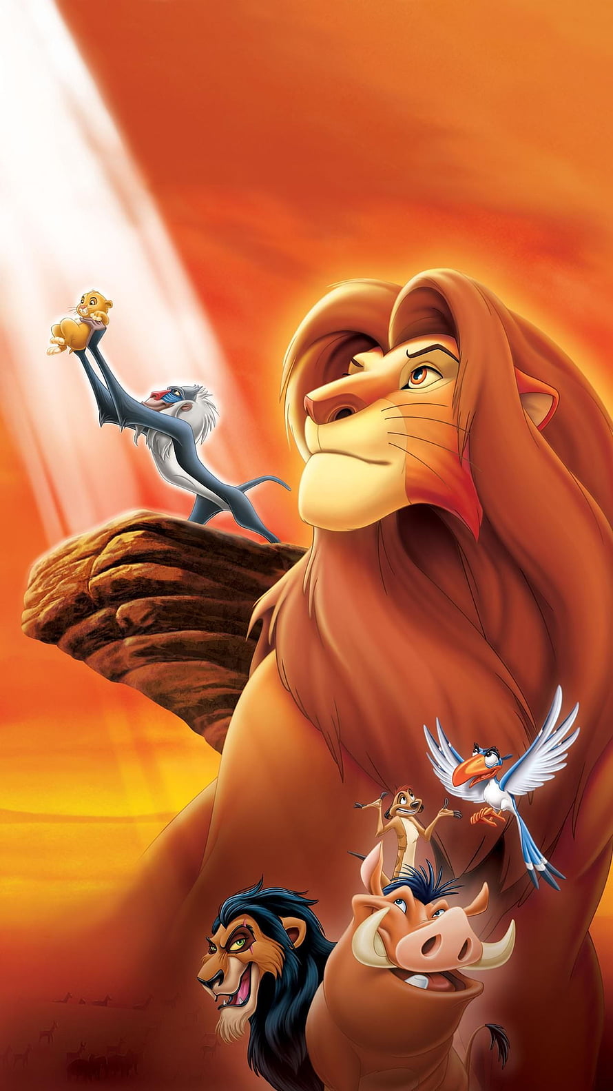 The Lion King Classic Animated Poster Featuring Simba, Mufasa, Rafiki, Timon, Pumbaa, Zazu, and Scar HD phone wallpaper